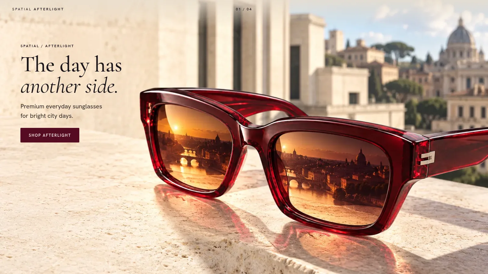 Spatial Afterlight: sunglasses brand website template